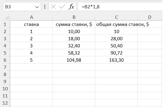 Калькулятор бинарных ставок в Excel